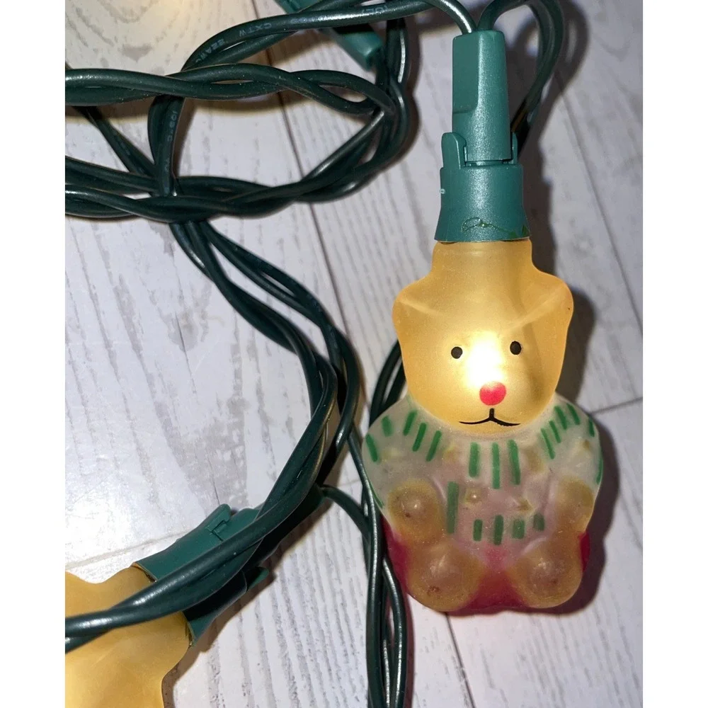 Vintage Holiday Time 10 Lite Glass Teddy Bear String Lights 9.5' Long ALL‎ WORK